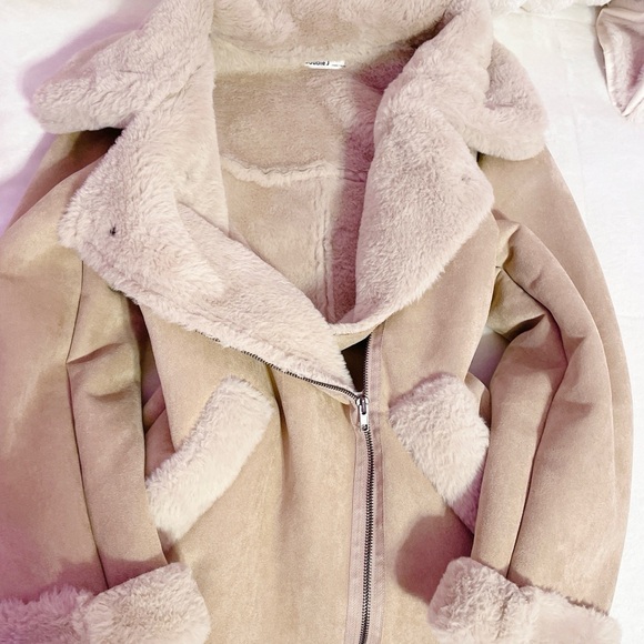 korea fawn brown shearling faux fur coat - Picture 5 of 7